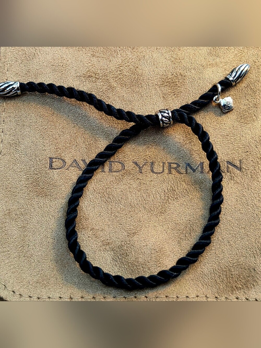 David Yurman Twisted Rope Bracelet with Sterling Silver Accents - Black